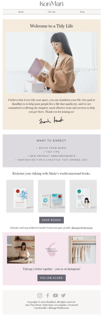 esempio di email storytelling nella strategia e-mail marketing: il caso di Marie Kondo